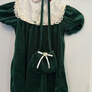 Rare Edition: Girl’s green velour dress & matching child’s bag. size 3T